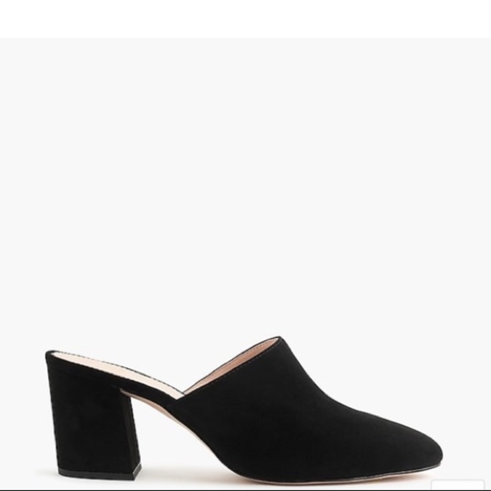 J. Crew black suede block heel mules